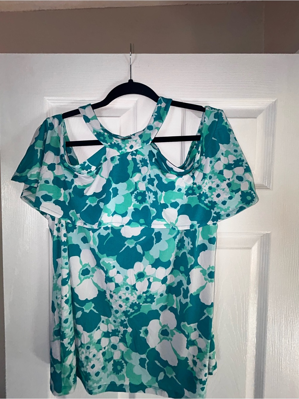 MICHAEL Michael Kors Teal & White Floral Cold-Shoulder Blouse
